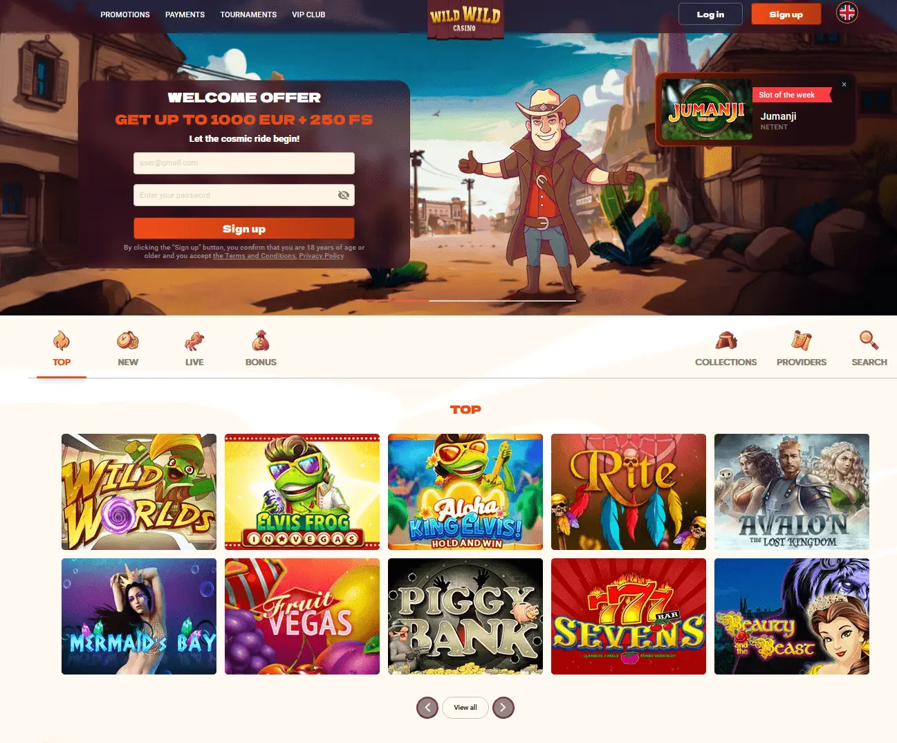 Wild Wild Casino Homepage